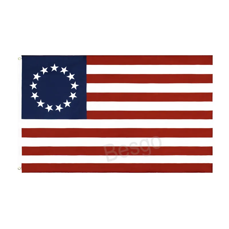 90x150cm USA Flag 13 Stars Flags American 3x5 FT American Betsy Ross Banners No FladPole Polyester Home Garden Decoration Banner BH7276 TYJ