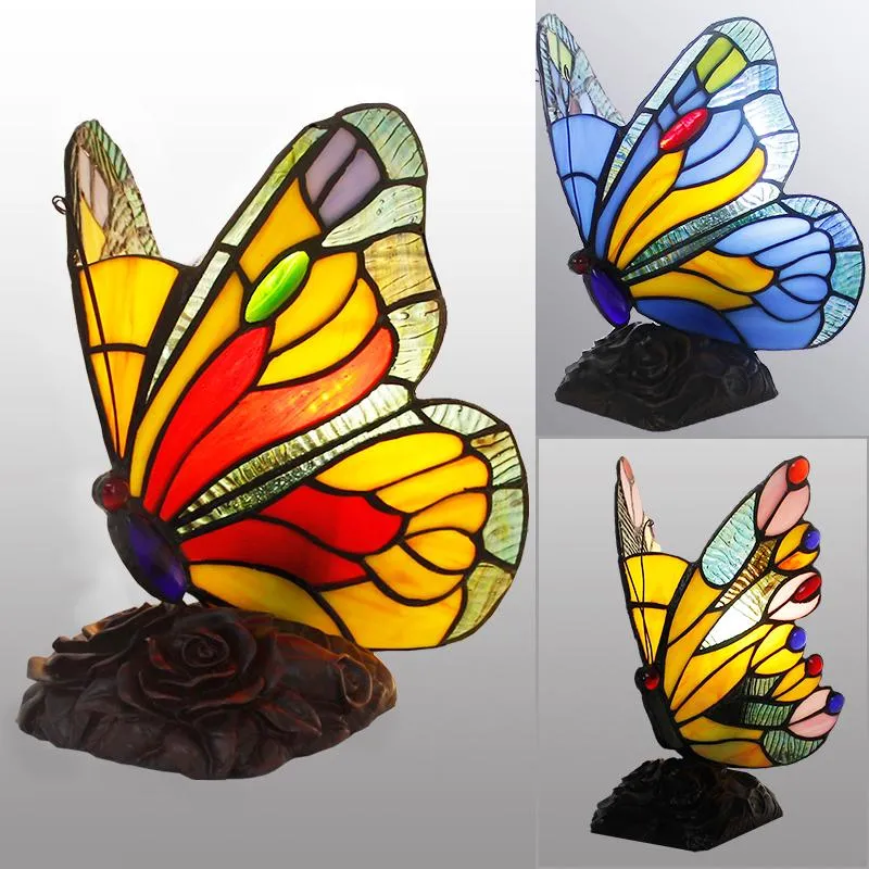 テーブルランプアートランプティファニーハンドメイドステンドグラス蝶の創造性飾りデスクライトベッドルームベッドサイドスタディナイトスタンドライトテーブル