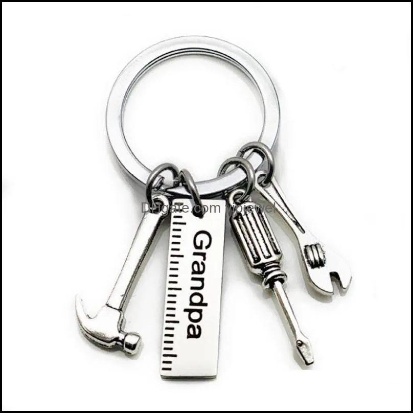 Personalized DIY Stainless Steel Keychain Keychain Engraved Dad Papa Grandpa Hammer Screwdriver Wrench Dad Tools Keychain Father`s Day