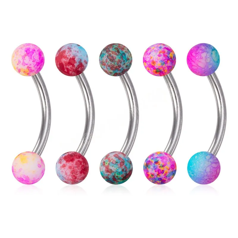 Renkli akrilik top kavisli halter kaş yüzüğü cerrahi çelik dudak piercing kıkırdak küpeler göbek takılar
