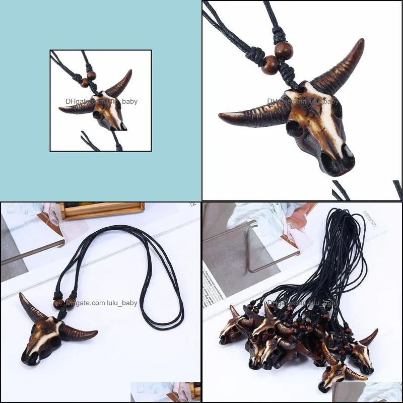 new hot retro resin cow head necklaces ethnic style travel small gift wholesale sweater chain simple animal pendant necklace