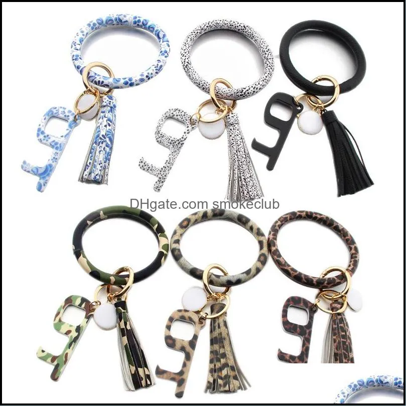 Portable Alloy Open Elevator Door Buckle Press Elevator Tool Keychain American Flag Leopard Anti Contact BWF13499