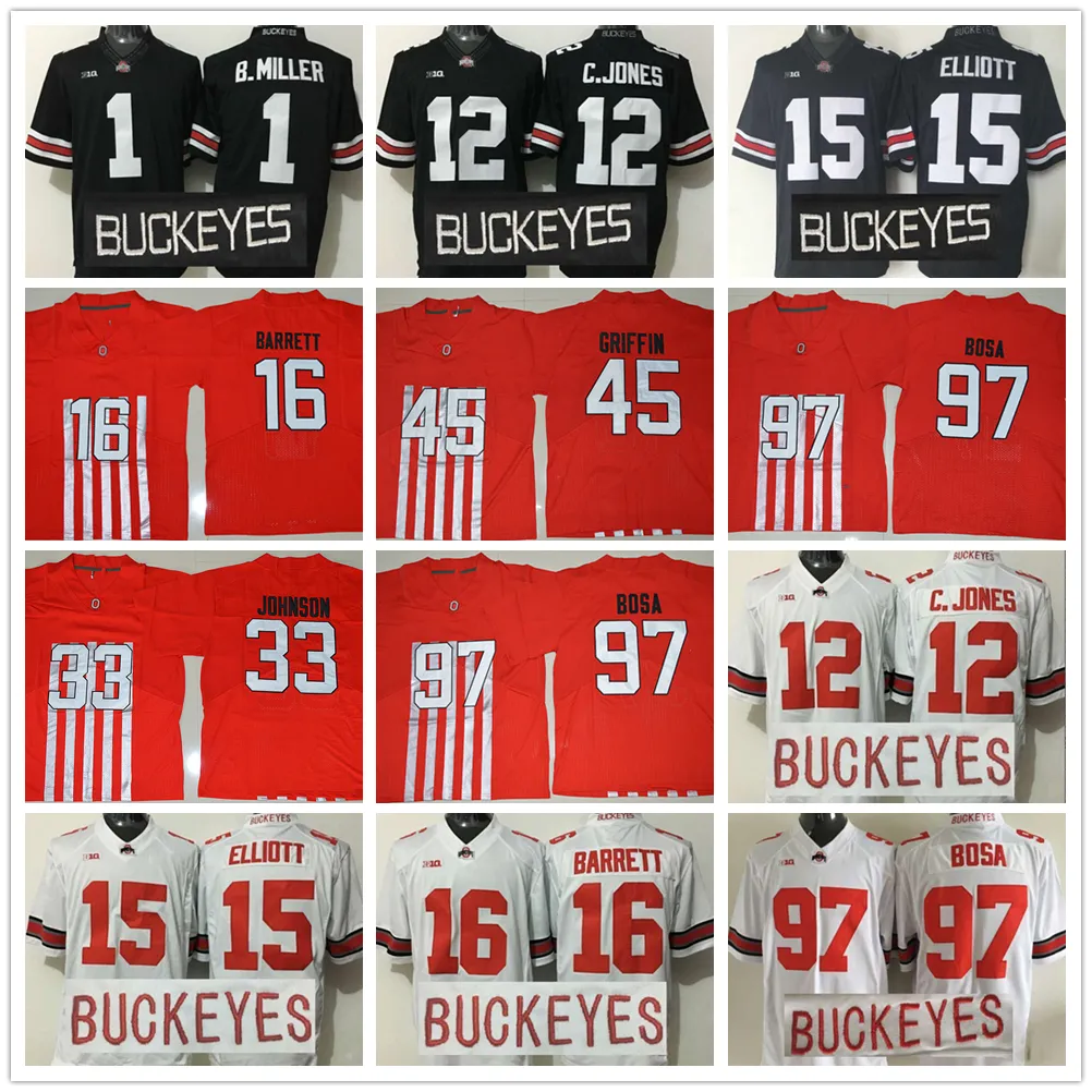 NCAA Ohio State Buckeyes College Football Jersey 97 Joey Bosa 45 Archie Griffin 1 Braxton Miller 15 Ezekiel Elliott 16 J.T Barrett 33 Pete Johnson Hoge kwaliteit Gestikt