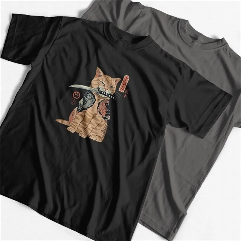 Coolmind puro algodón streetwear gato estampado para hombres camiseta casualidad de manga corta hombres de manga corta camiseta de cuello de cuello de o, camisetas