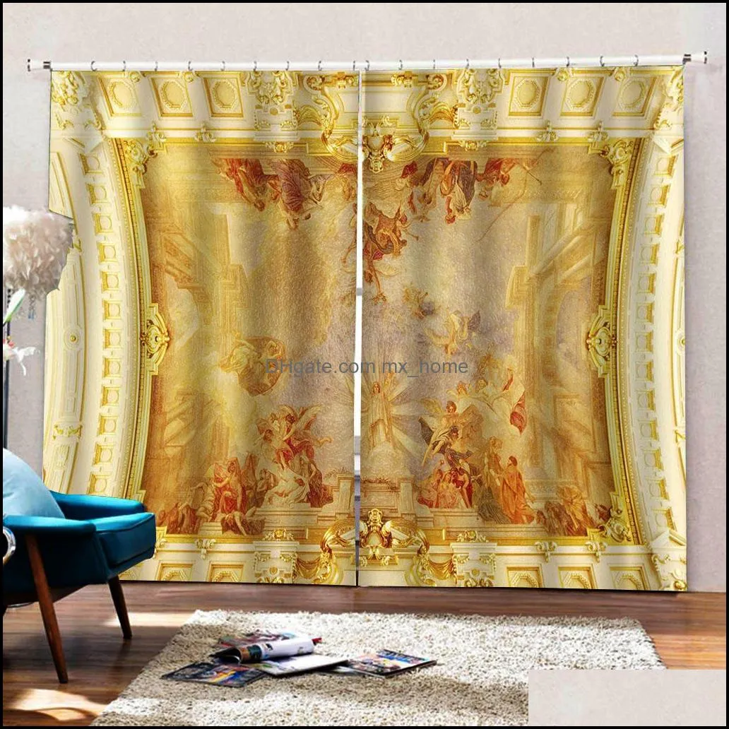 soundproof windproof curtain European 3D Curtains angel design Curtains For Living Room Bedroom gold curtains