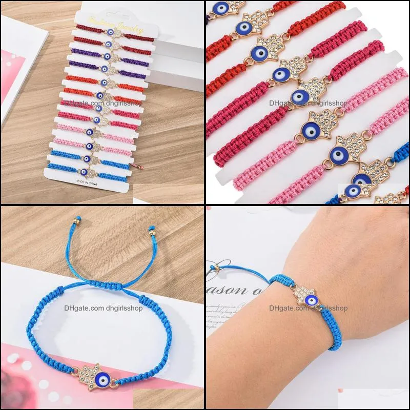 handmade woven rope chain bracelet crystal fatima hand blue evil eye charms bracelet for women men cuff jewelry