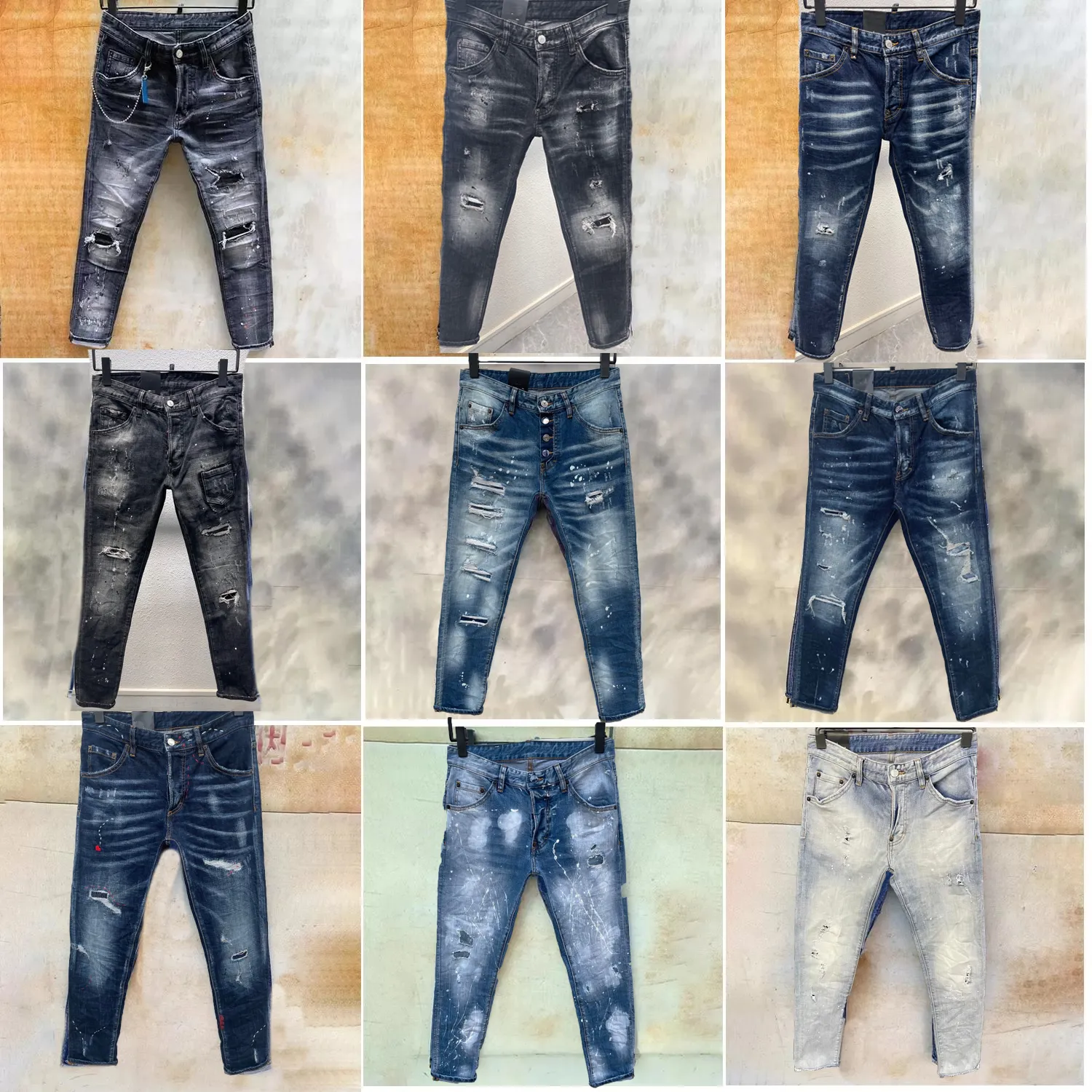 Mens jeans Rips straight denim Jeans italy Fashion Slim Fit Washed Motocycle Denims Pants