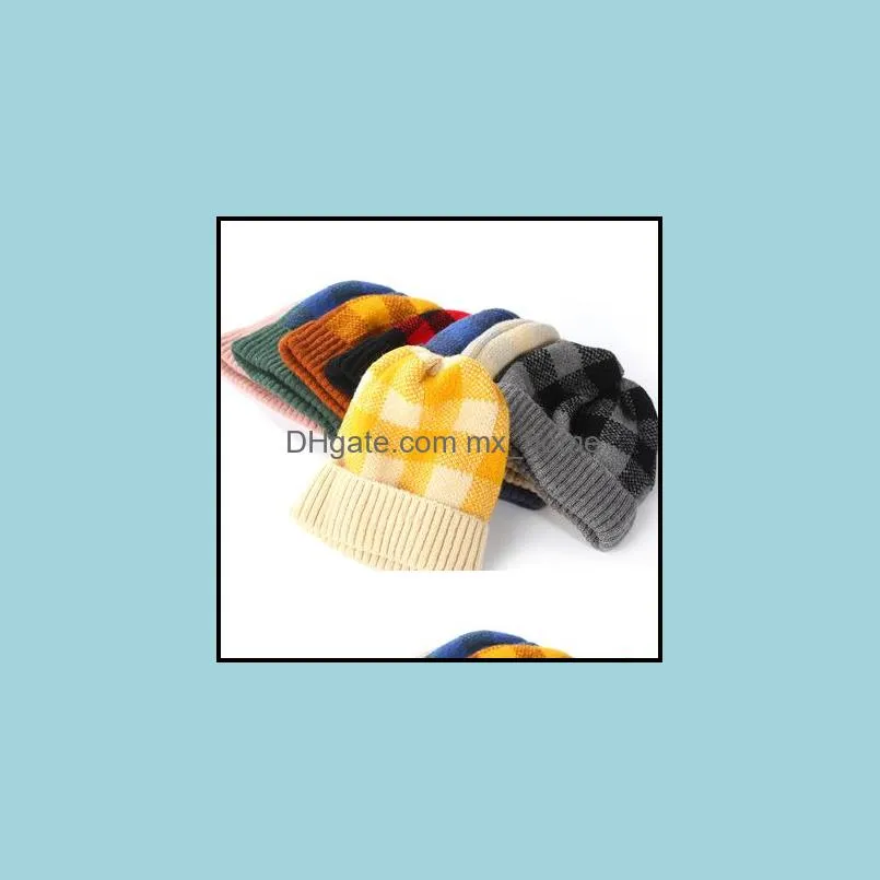 Chapeaux tricotés pour femmes automne et hiver famille couleurs coréennes chaudes rayures à carreaux pour garder Eea209 livraison directe 2021 casquettes accessoires bébé enfant