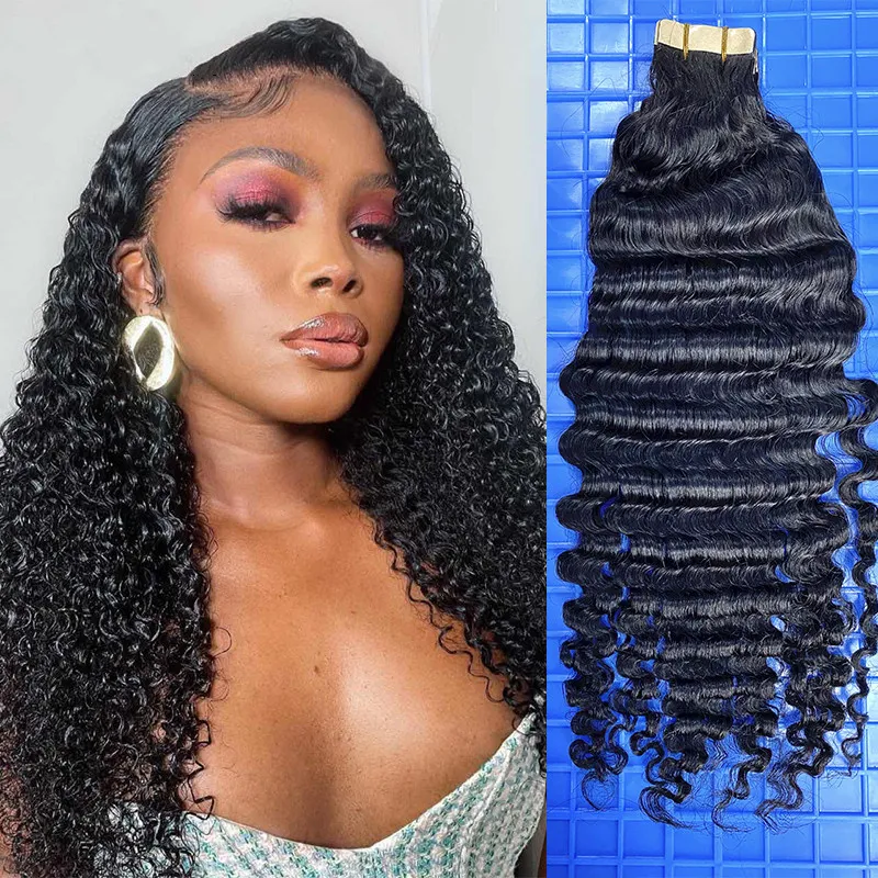 12A Mongole Afro Kinky Curly Tape in estensioni di capelli umani per donne nere 50 g/20pc di alta qualità