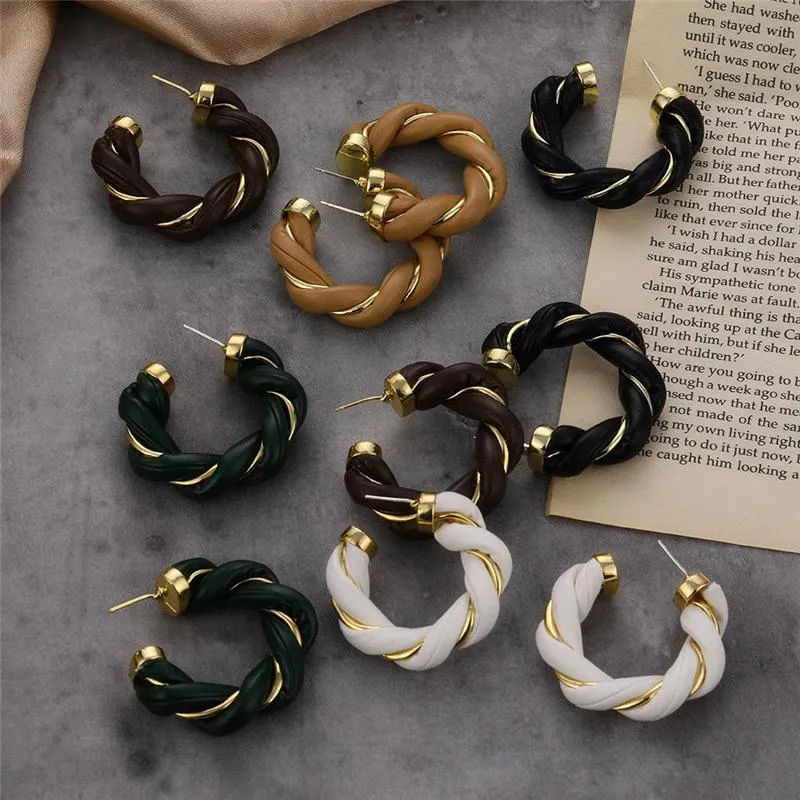 Stud mode C forme boucles d'oreilles en métal pour les femmes couleur unie en cuir torsadé armure géométrique ronde fête JewelryStud
