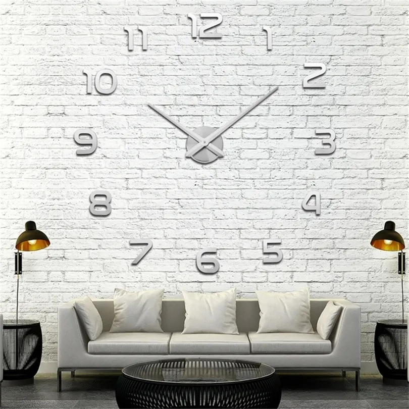 Nouvelle horloge murale 3D conception de grandes horloges de miroir en acrylique autocollants accessoires de salon accessoires décoratifs horloge de maison sur le mur T200601