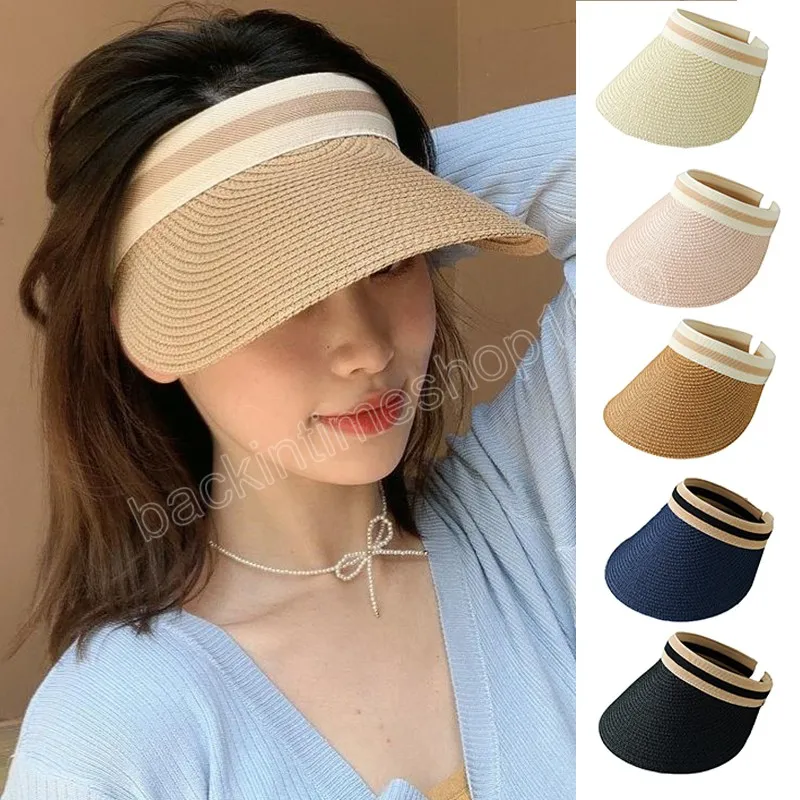 Sombrero de estilo informal para mujer, sombreros protectores solares para exteriores de verano, tejido de paja a la moda, sombreros vacíos para el sol, rafia