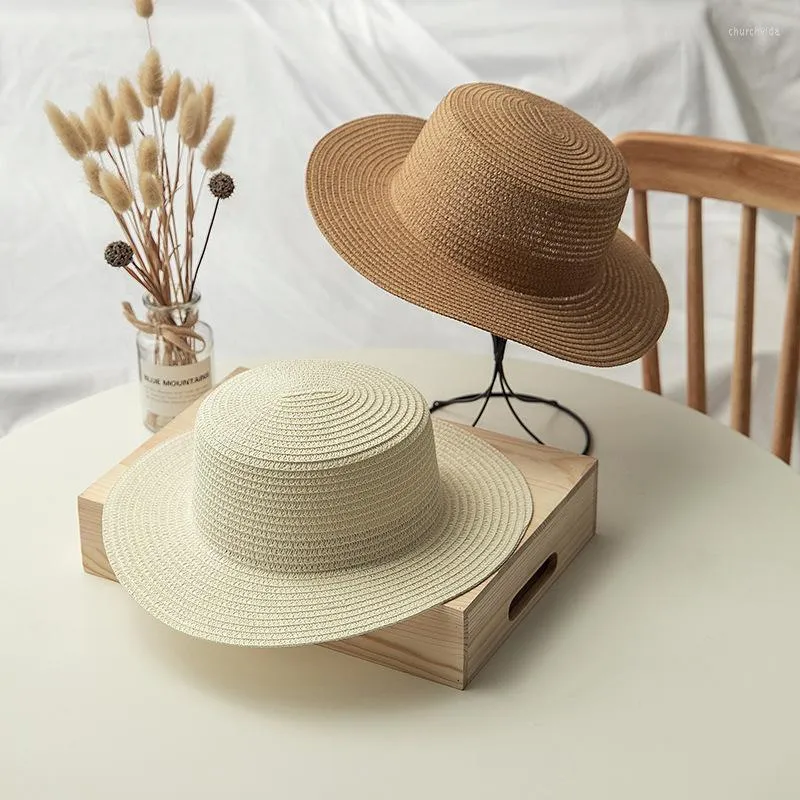 Sombreros de ala ancha Sombrero natural tejido a mano Parte superior plana Panama Boater Beach Sun Straw Plegable Roll Up Unisex Factory WholesaleWide Chur22