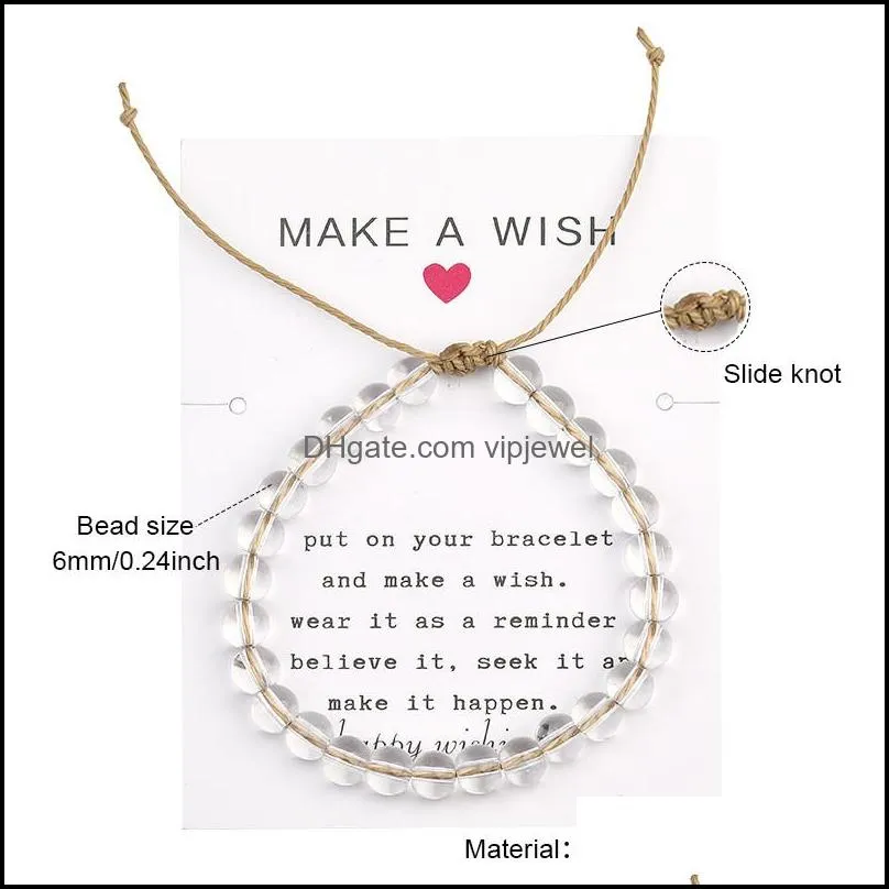 higth quality fashion ocean beads bracelet make a wish card rope braided bracelets bangles with glass bead for women girls beach