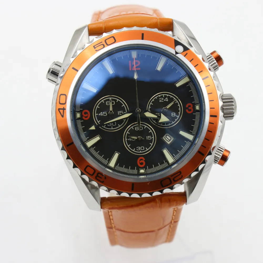 Duży zegarek ze zniżką sportowy Chronograph Ograniczona pomarańczowa ramka czarna tarcza kwarc profesjonalny nurkowanie zegarowe zegarki