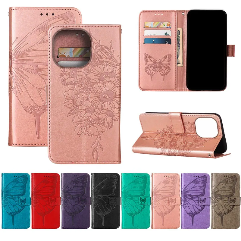 Capas de telefone de carteira de couro de borboleta para Samsung A05 A05S A15 5G S23 FE A24 Moto Power Stylus 2023 G84 G54 G14 Impressão ID Slot para cartão Flor Titular Flip Capas Bolsa Alça