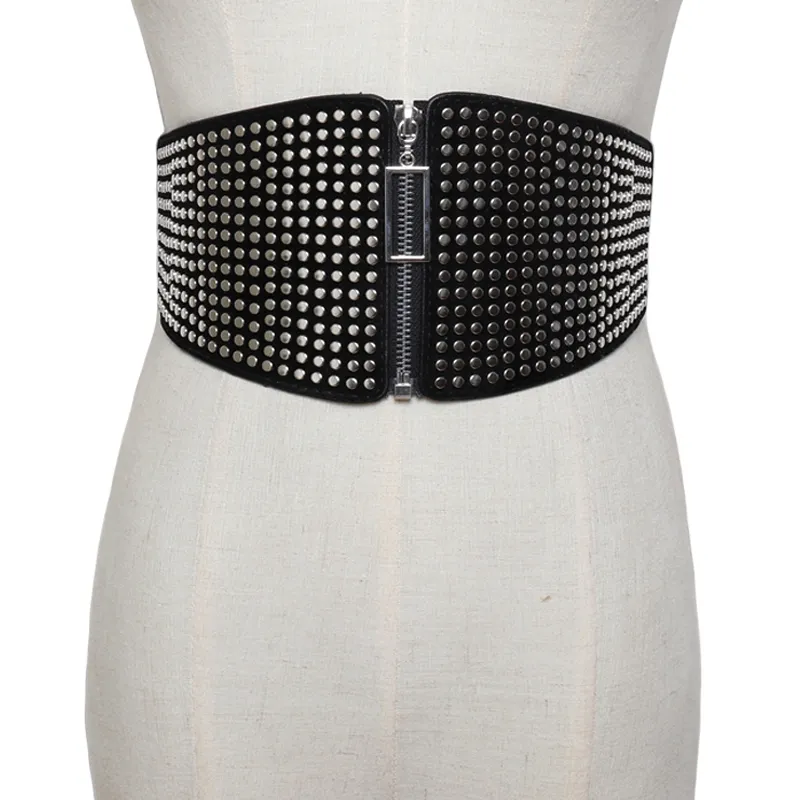 Wide Elastic Waist Belt Chunky Stretchy Thick Studded Vintage Waistband Girdle Elastic Belts for Women Studded Belt for Dress Grey Wide  main image 4