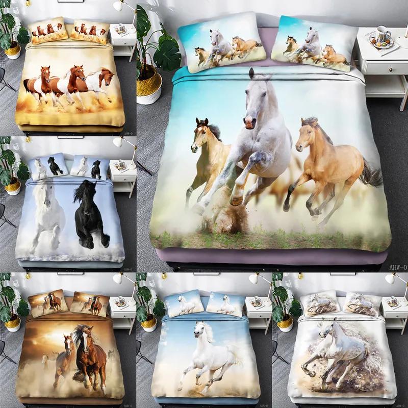 Autumn en Winter Animal Horse Series Digitale printen Threepiece Twopleep Bedding Single Bed tweepersoonsbed set 210309