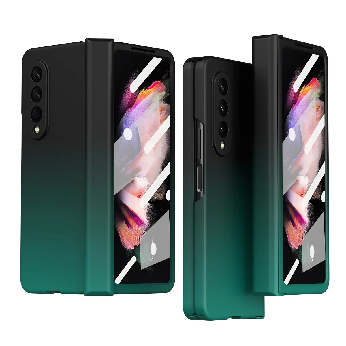 حالات هاتف تريتان التدرج الملون لشركة Samsung Galaxy Z Fold 3 5G Cover 3 PC مع زجاج الشاشة الأمامية