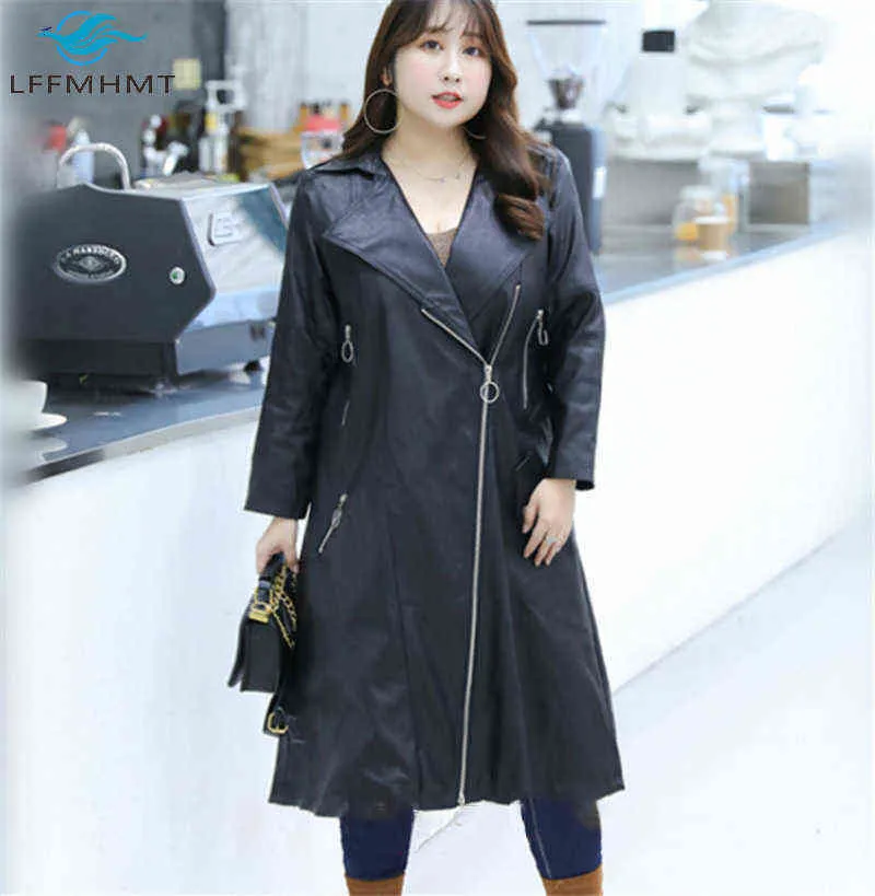 Winter Fall Fashion 150kg 8XL Large Size Women Solid Color PU Leather Coats Female Korean Style Long Sleeve Loose Casual Jackets L220728