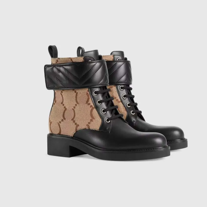 Women Boots Designer wysokie obcasy kostki Realne buty moda zima jesień martin kowboj skórzany pikowany koronkowy zimowy buty guma luu