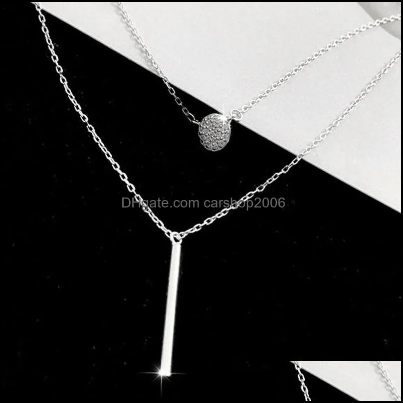 INS Double Layers Geometric Choker Necklaces for Women 100% Genuine 925 Sterling Silver Link Chain Necklace Jewelry YMN214