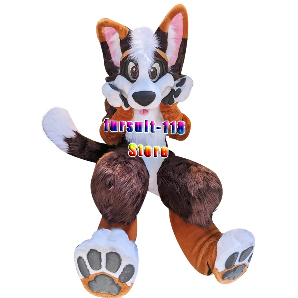 FURSUIT Husky Husky Dog Fox Wolf Mascot Costume Fourrure Dessin animé Personnes Dossier Dossier Halloween Partie de dessin animé N ° 201