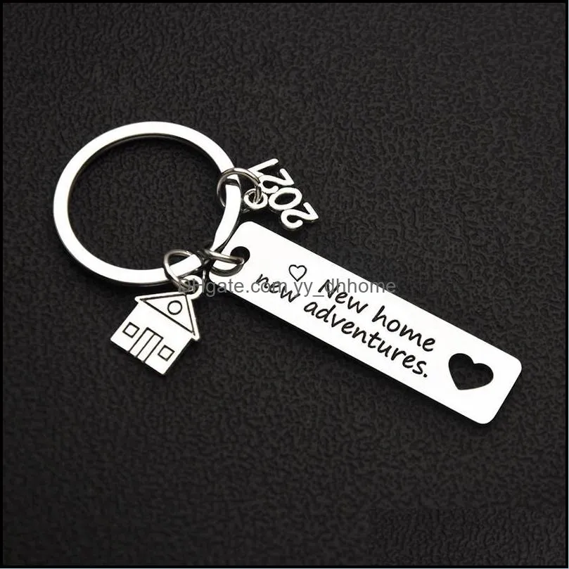 2021 stainless steel housewarming keychain pendant family love keychains creative house luggage decoration key ring 12*50mm