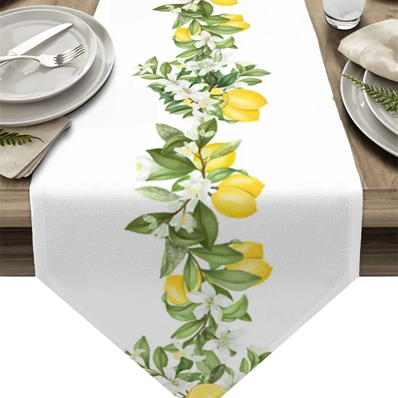 Feuilles de citron d'été fleurs chemins de table cuisine nappes décoration de fête de mariage coureur 220615