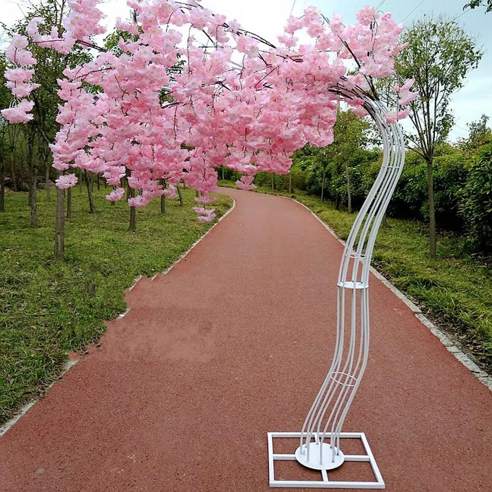 2.6M hauteur soie artificielle cerisier fleur arbre route plomb Simulation fleur de cerisier avec cadre en arc de fer pour les accessoires de fête de centre commercial de mariage