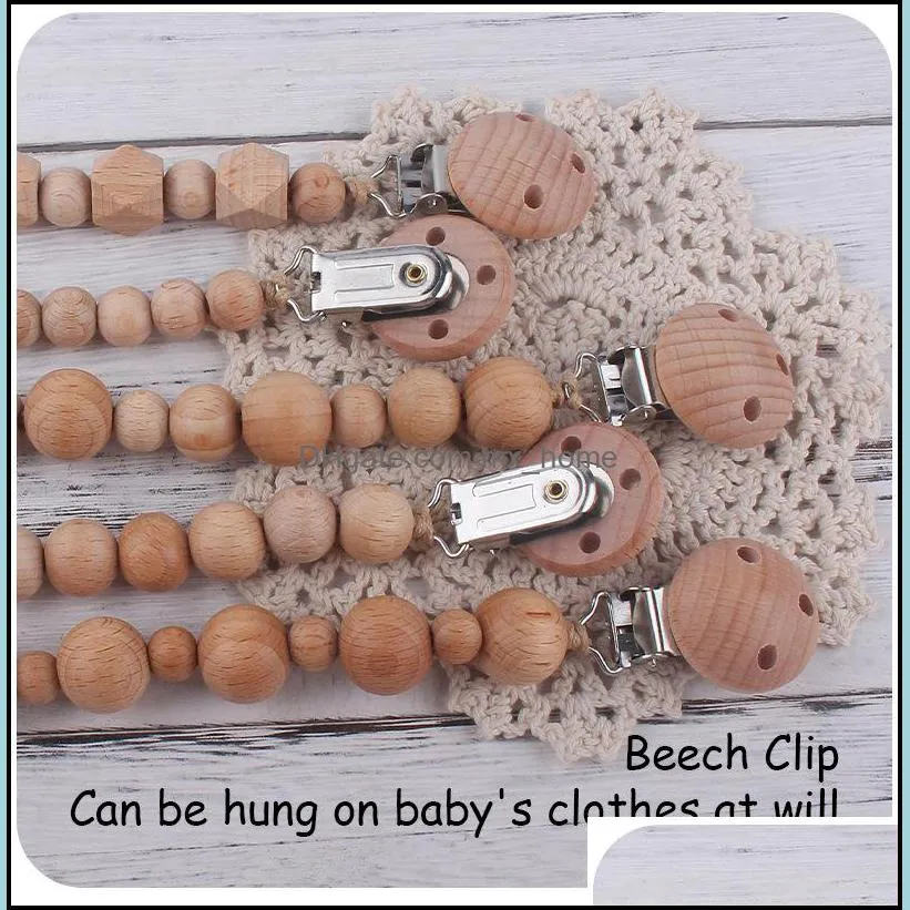 7 colors beech wooden bead pacifier holders newborn pacifier chains clips baby teething soother kids chew toys z4948