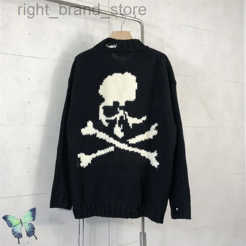 MMJ Heavy Black Skull Print Mastermind Japan Pull Hommes Femmes Destruction Pull Pull W220813