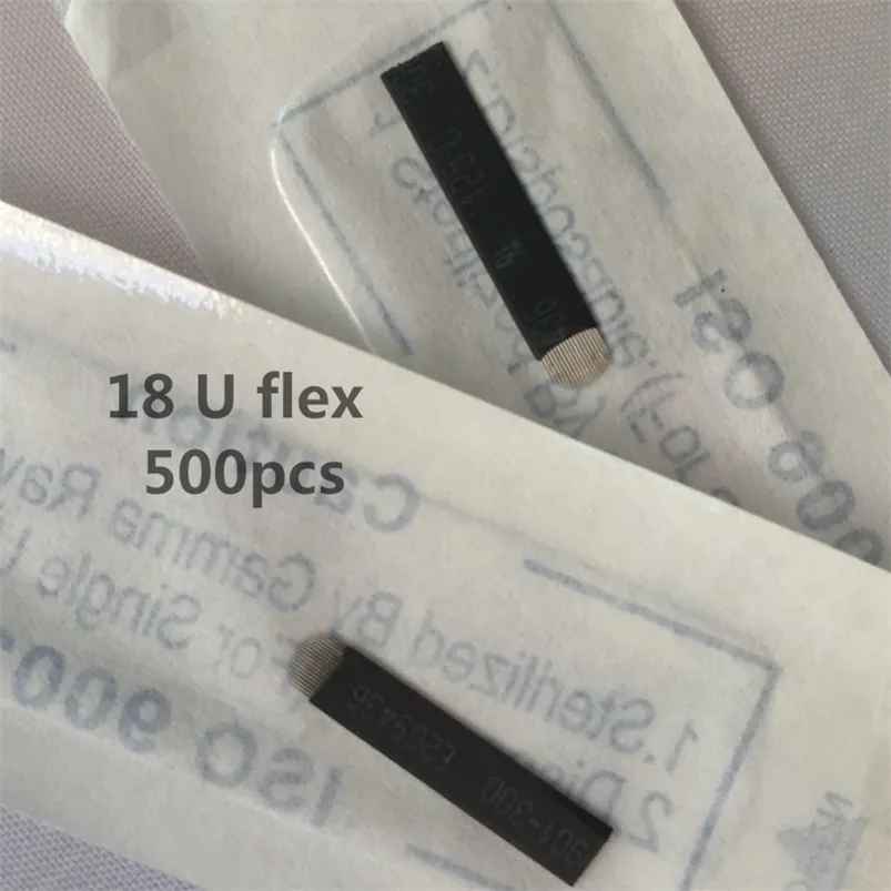 500Pc 0.18mm 12 14 16 18 U Shape Microblading Tebore Micropigment Lamina Flex Tattoo Eyebrow Needle Blades 3D Embroidery Black 220316