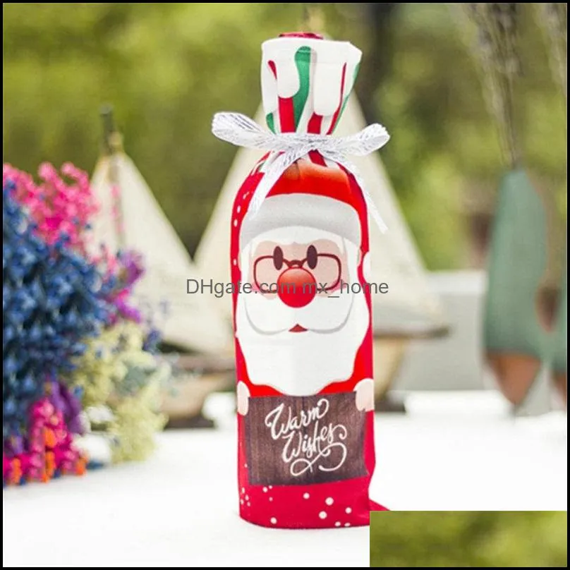New Table Decor Dinner Party Red Wine Christmas Santa Tree Bottle Cover Bags Sets Bottle Decor for New Year Xmas Dinner Party