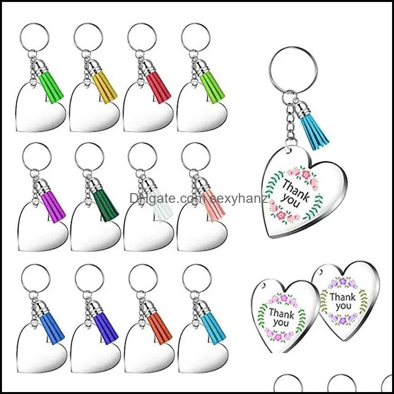 Keychains Acess￳rios de moda redonda de chaveiro acr￭lico em branco Discos c￭rculos transparentes formato de cora￧￣o tassel women saco key rin dhsnx