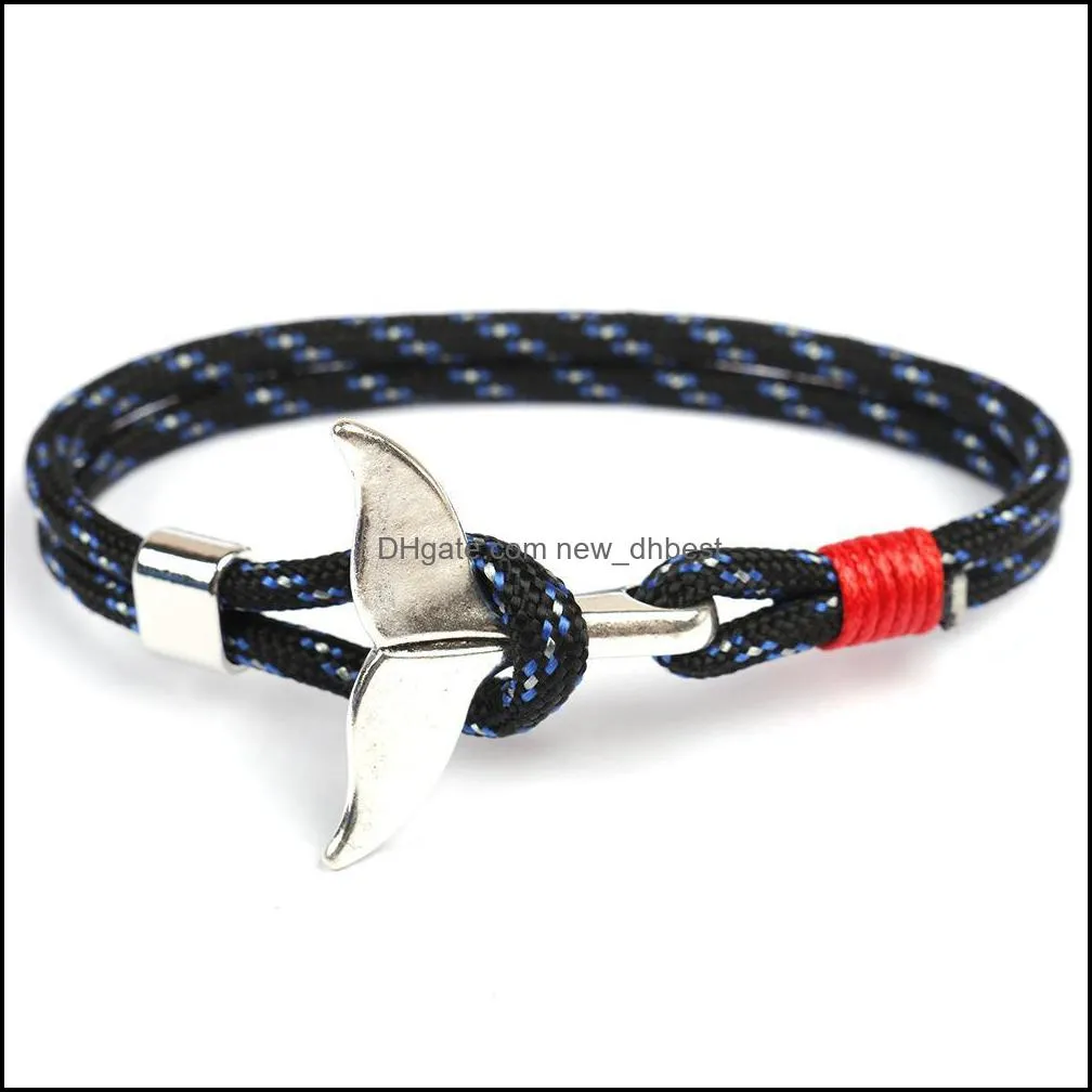 whale tail anchor bracelets men survival rope chain paracord bracelet male wrap metal hooks bracelet newdhbest