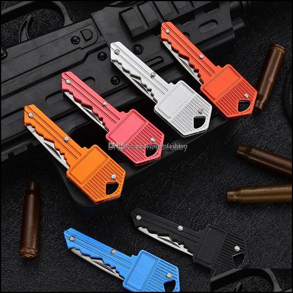 6Colors Key Shape Multifunctional Keys Knife Mini Folding Blade Knives Fruit Knife-Tool Outdoor Saber Swiss Self-defense Knives;EDC Tool Gear Total Length