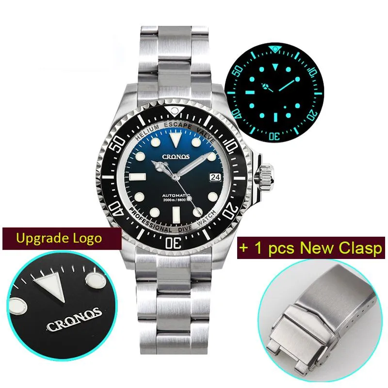 Relojes de pulsera Cronos L6009 Reloj mecanico automatico de acero inoxidable 1000 metros Relojes de buceo profesionales a prueba de agua para hombres