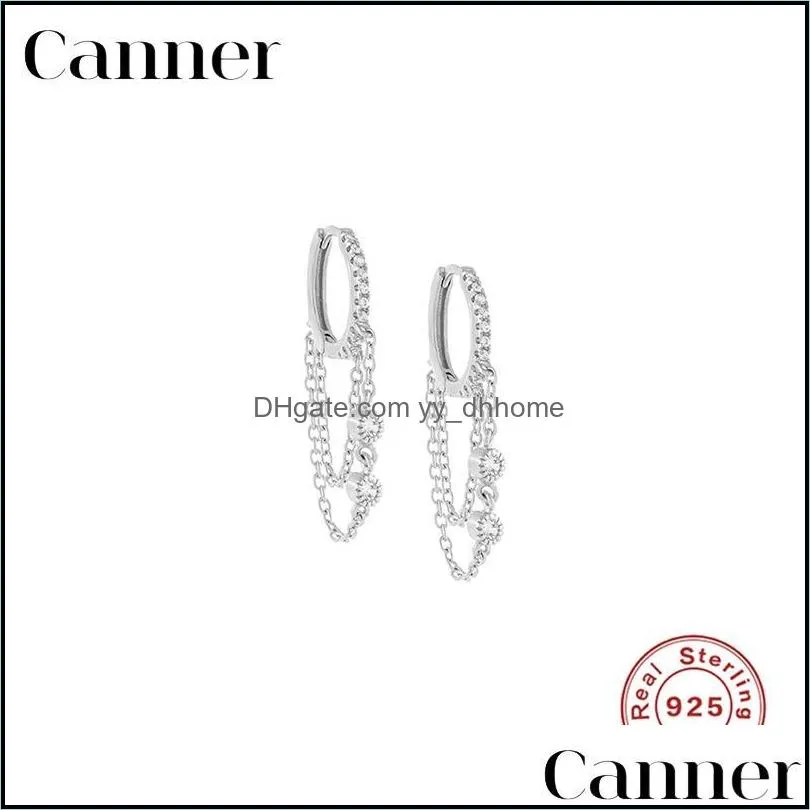 Canner Huggie Earrings For Women Chain Sterling Silver Dangle Tassel Earings Crystal CZ Jewelry Pendientes Plata 925 W5 Hoop &