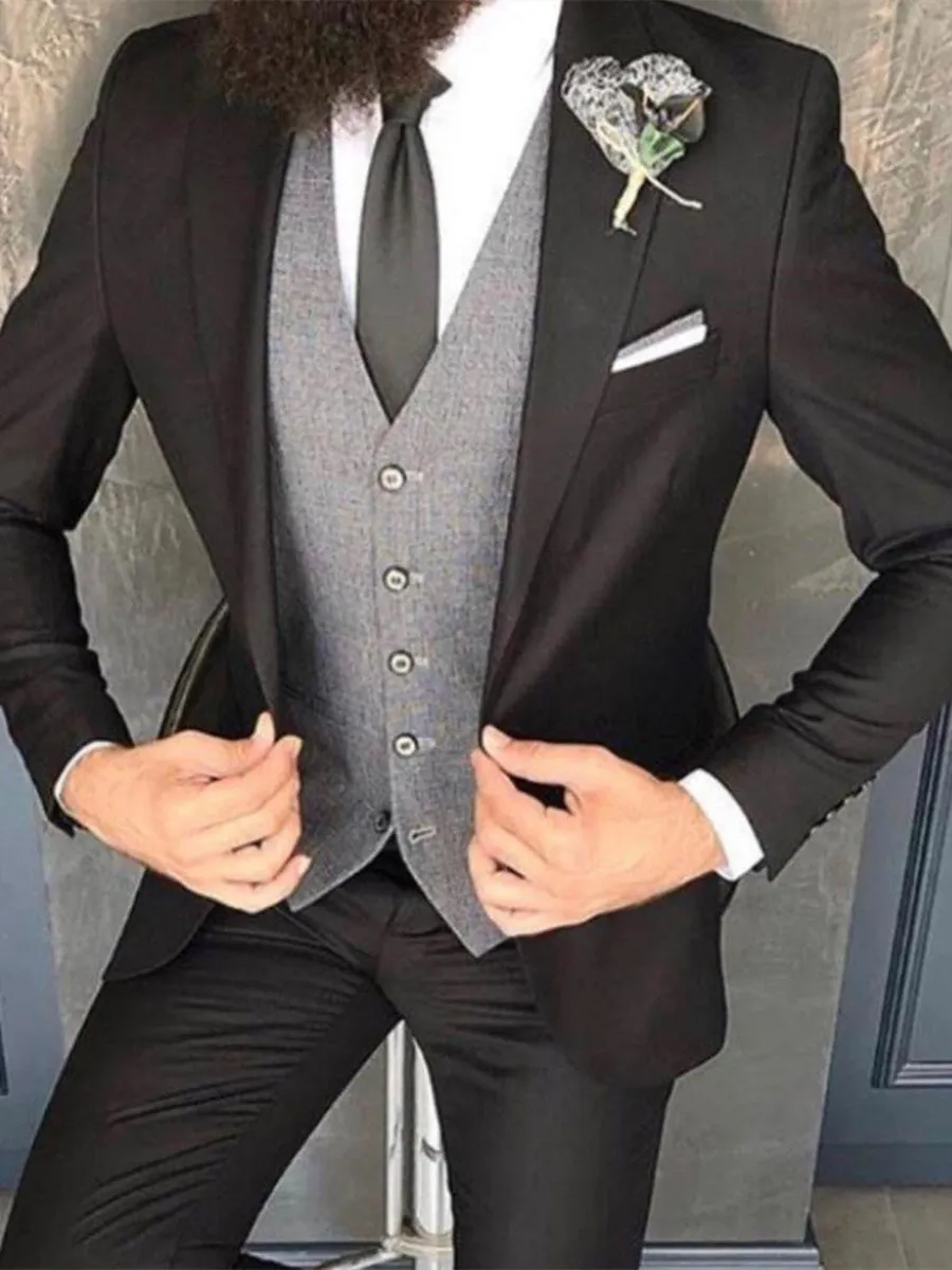 Custom-made One Button Groomsmen Пик отвороты мужские костюмы Groom Tuxedos Свадьба / выпускной / поужинальник Блейзер (куртка + брюки + галстук + жилет) W986