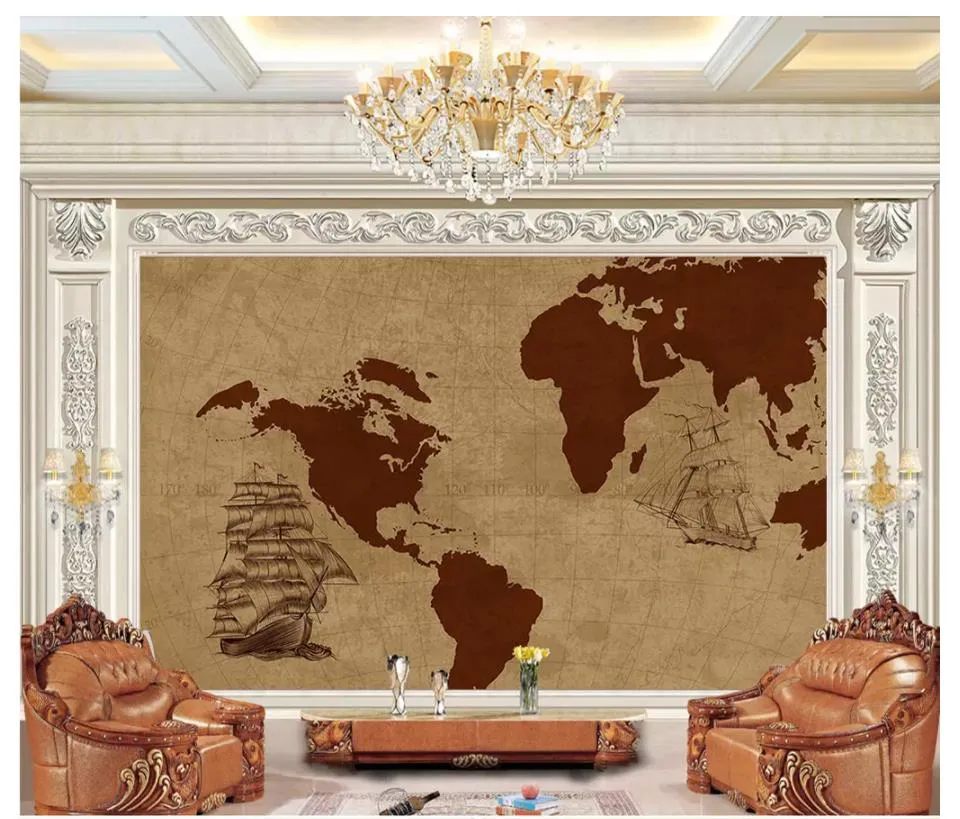 Custom any size 3D wallpaper mural paintings Classical nostalgic European map ship For living room background wall decoration