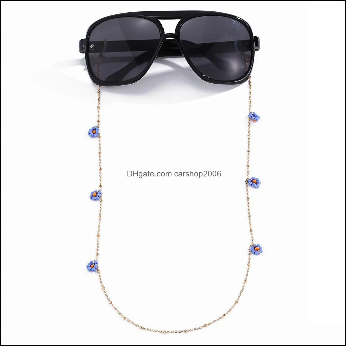 眼鏡チェーンアイウェアアクセサリーファッションシックな女性ライスビーズフラワーガラスチェーンホルダーストラップサングラスストラップネックストラップドロップ