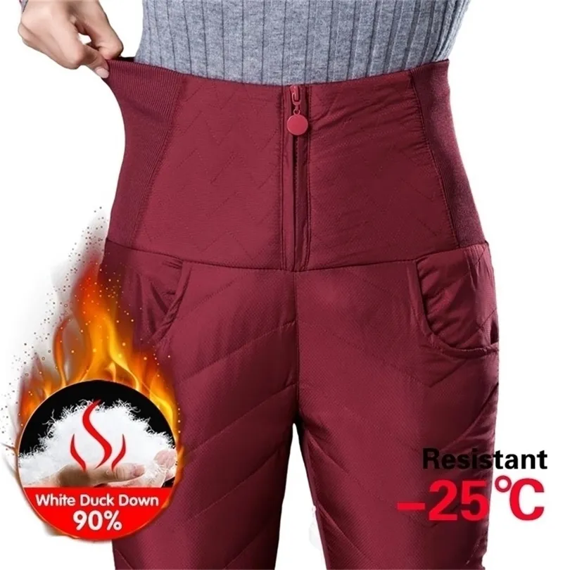 Kış gündelik kadınlar% 90 beyaz ördek pantolon kış kalın sıcak ince elastik yüksek bel kalem pantolon kadınlar için pantolon 201112