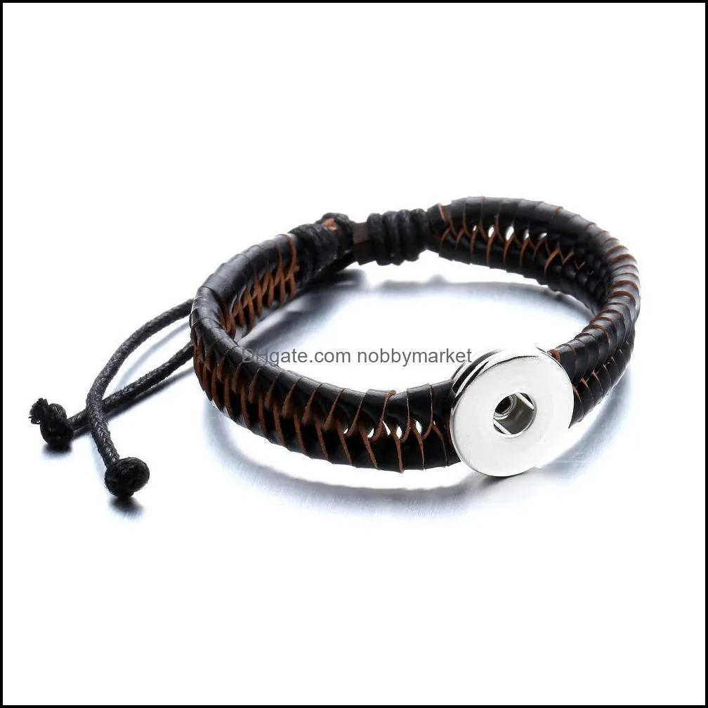 Black Brown Green Woven PU Leather Rope Bracelet fit 18mm Snap Button charms Bracelet Jewelry for women men