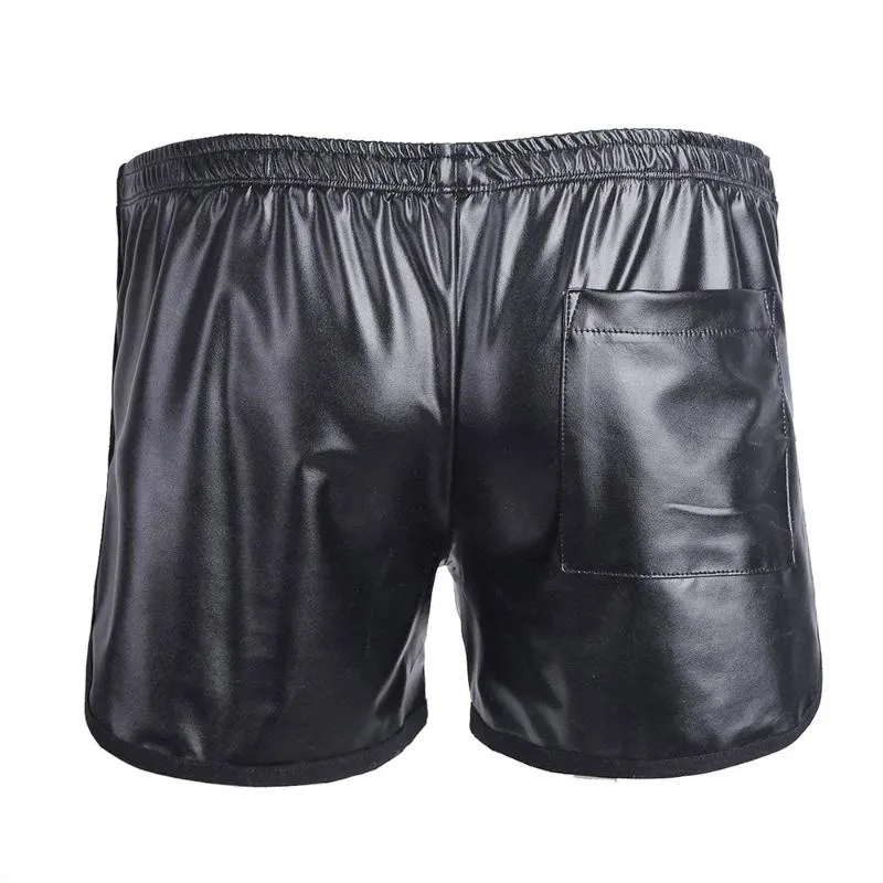 Men's Shorts Faux Leather Boxer Trunk WetLook Lounge Sports Short Pants Boxers Casual Men