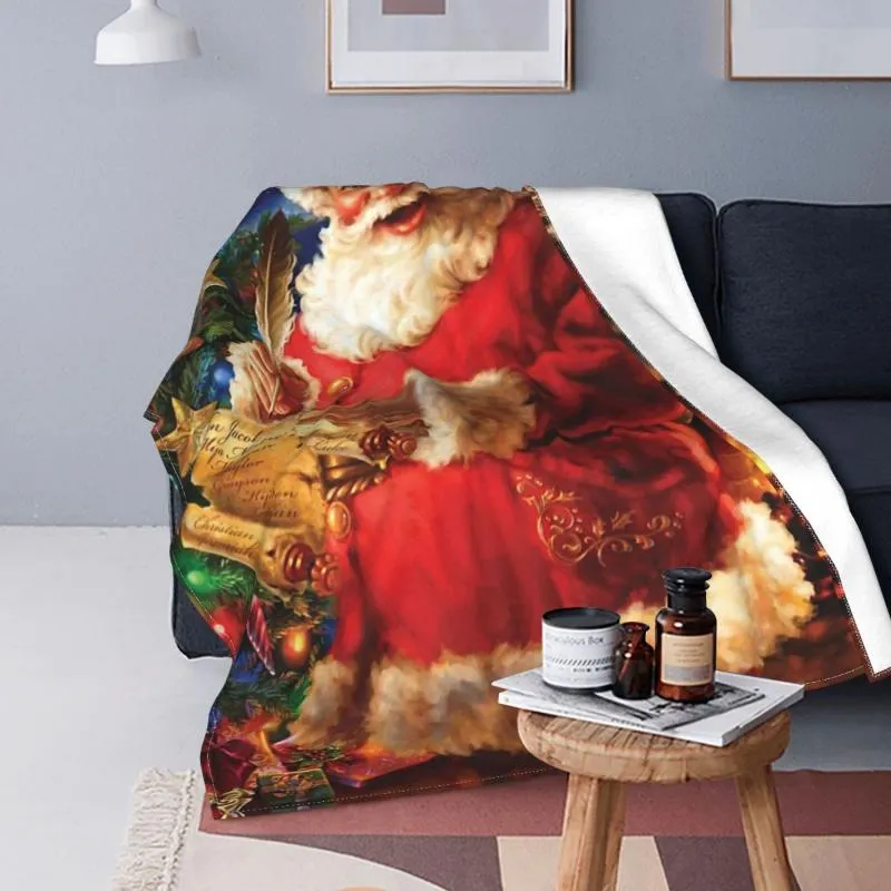 Blankets Dona Gelsinger Santa Claus Flannel Throw Merry Christmas Year Blanket For Bedding Bedroom Thin Plush QuiltBlankets