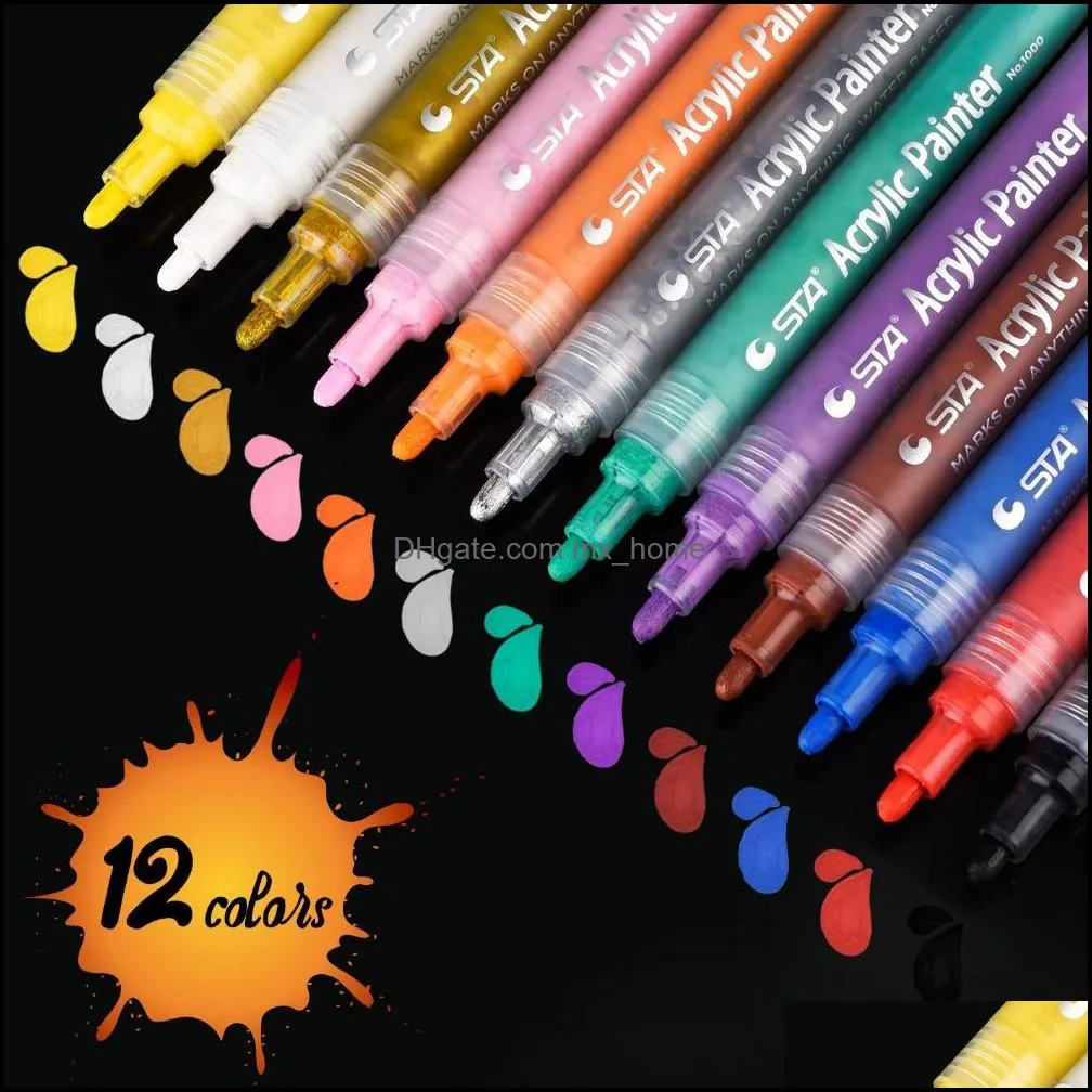 STA 12 Colors Acrylic Paint Marker Sketch Stationery Set For DIY Manga Drawing Marker Pen School Student Painter Supplies C18112001