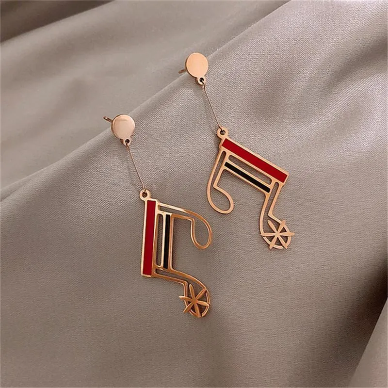 Dangle Lustre Musique Coréenne Boucles D'oreilles Note De Musique Longue Pour Les Femmes Classique Rouge Noir Géométrique Oreille Bijoux CadeauxDangle ChandelierDangle