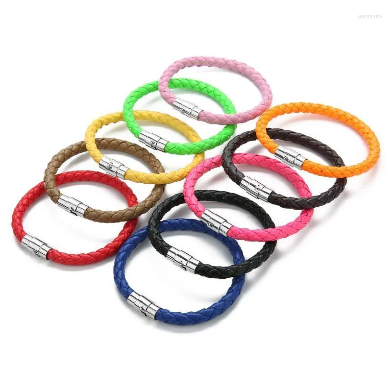 Bracelets de charme Baila de pulseira de couro com trançada mão para homens 10 cores Clop magnético de cobre bracciali Donnacharm Lars22