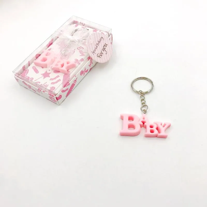 Baby Shower Favors Blue/Pink Keychain in Gift Box Newborn Baptism First Communion Souvenir Birthday Keepsake Key Chain Party Giveaways For Guest